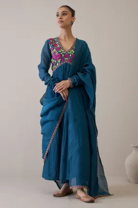 Embroidered Indigo Kurta Set