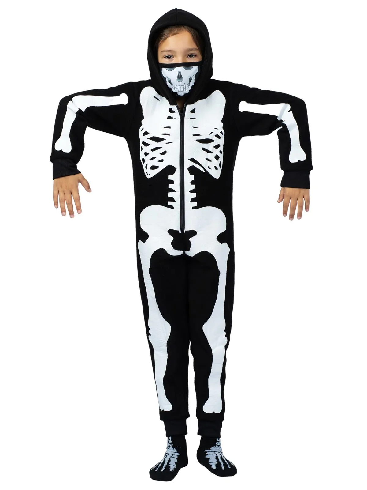 Family Skeleton Onesie Pajama With Hood, Mask, And Socks