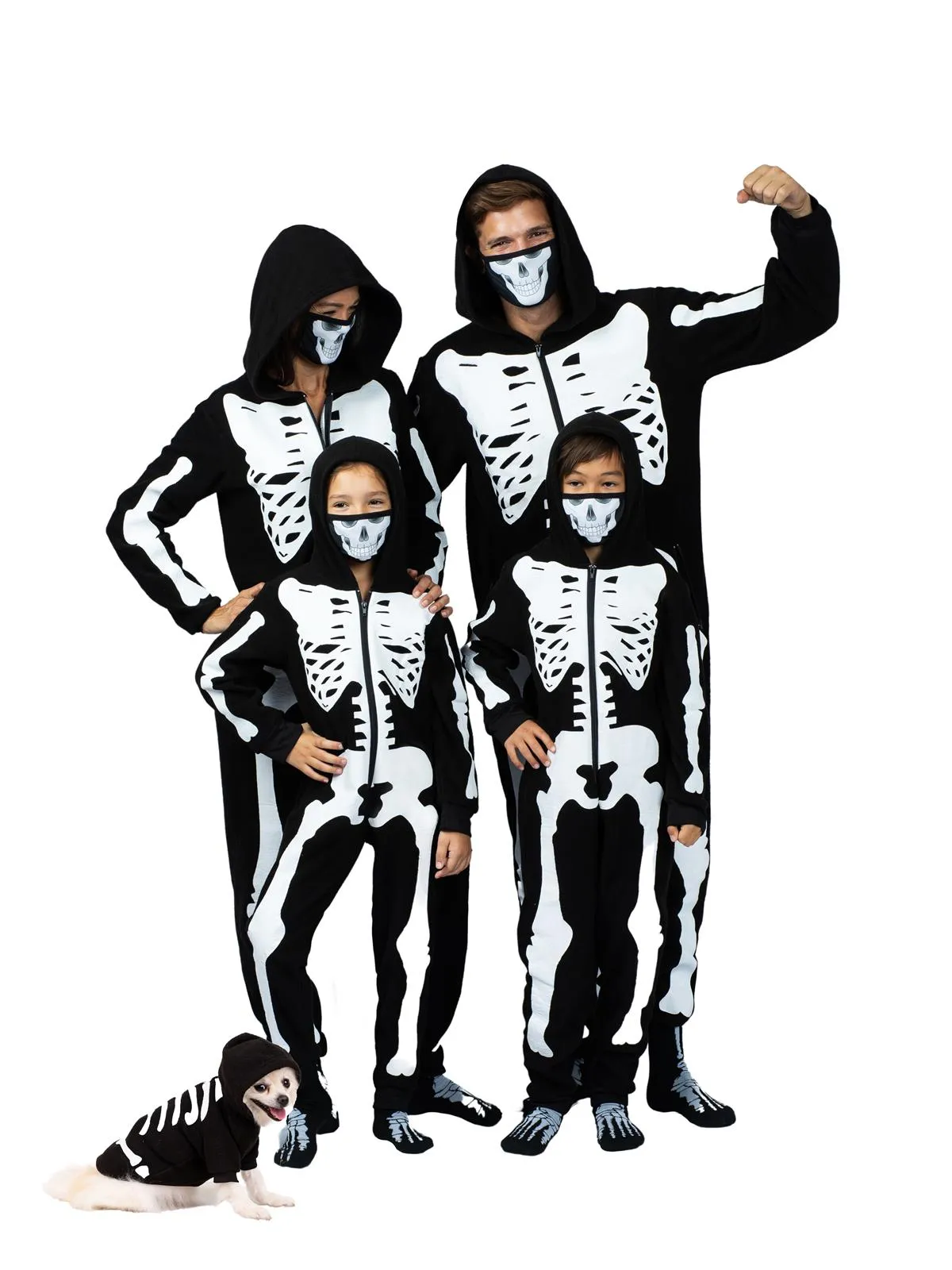 Family Skeleton Onesie Pajama With Hood, Mask, And Socks