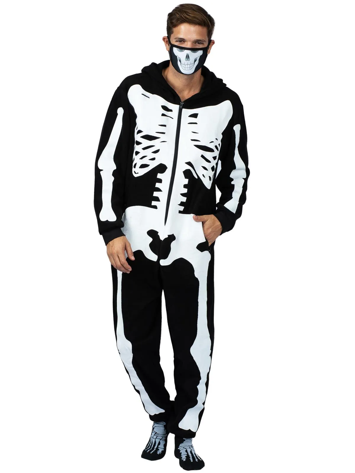 Family Skeleton Onesie Pajama With Hood, Mask, And Socks