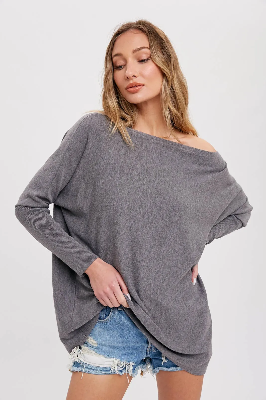 FLOWY BOATNECK DOLMAN SWEATER