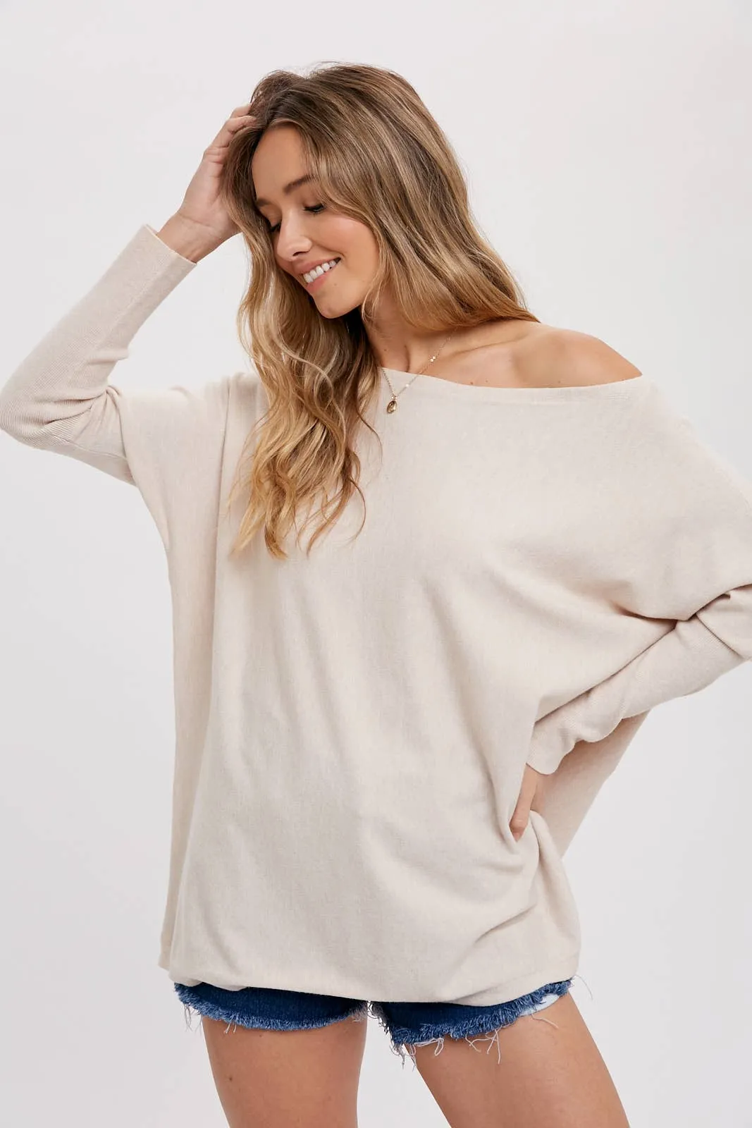 FLOWY BOATNECK DOLMAN SWEATER