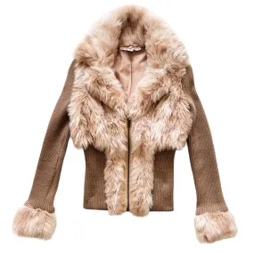 Furry Knit Zip Up Cardigan (XS)