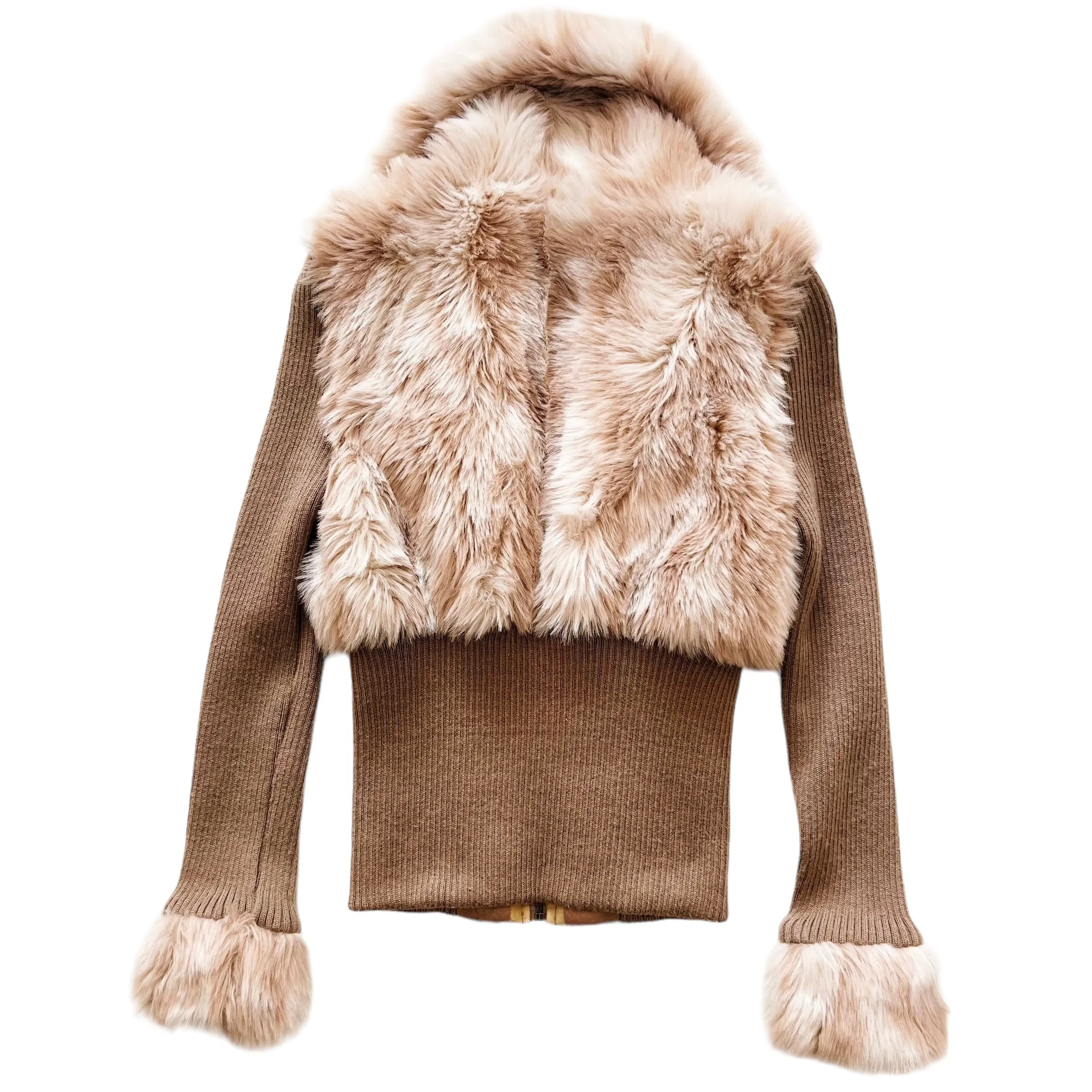Furry Knit Zip Up Cardigan (XS)