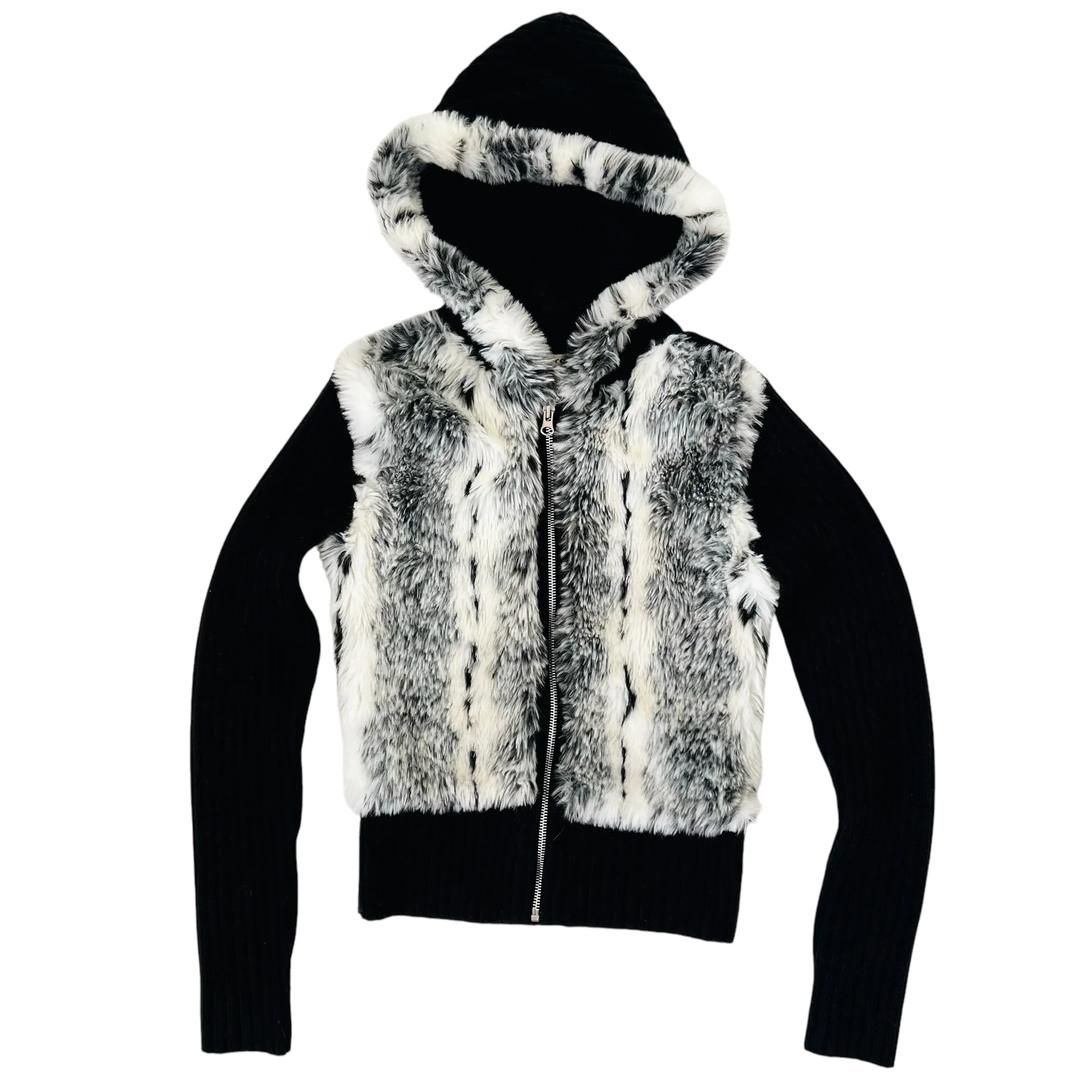 Furry Ribbed Knit Zip Up (S)