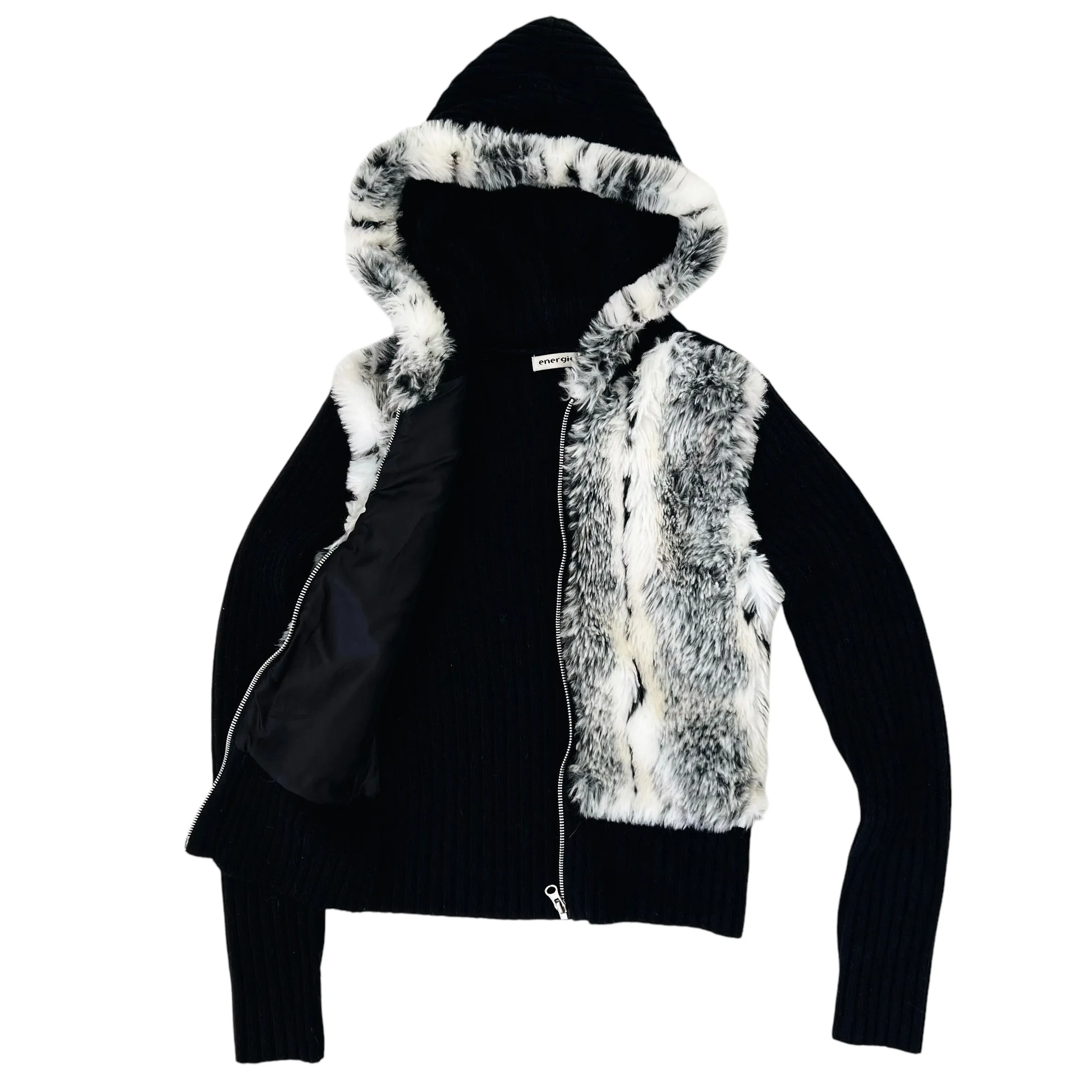 Furry Ribbed Knit Zip Up (S)