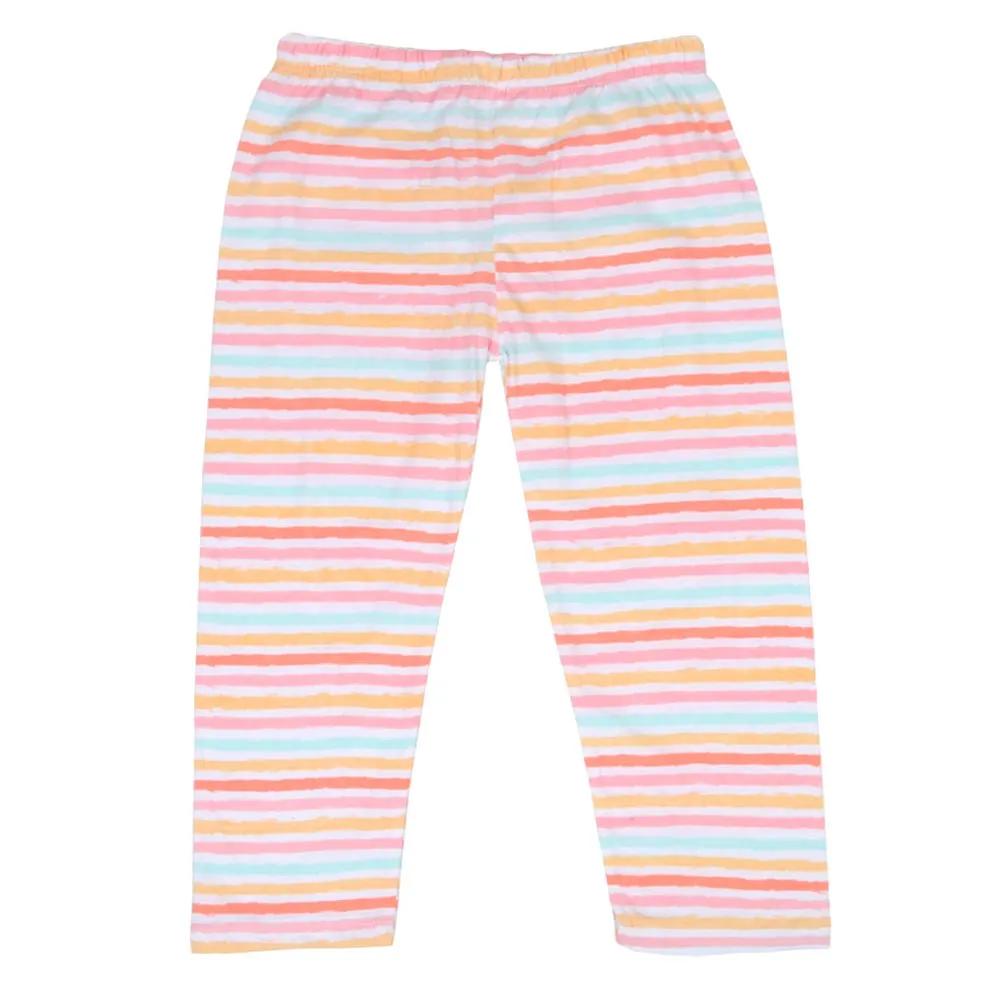 Girls Knitted Night Suit Pastel Lines - White