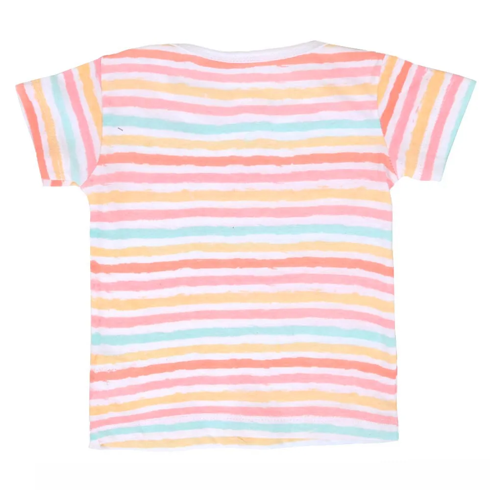 Girls Knitted Night Suit Pastel Lines - White