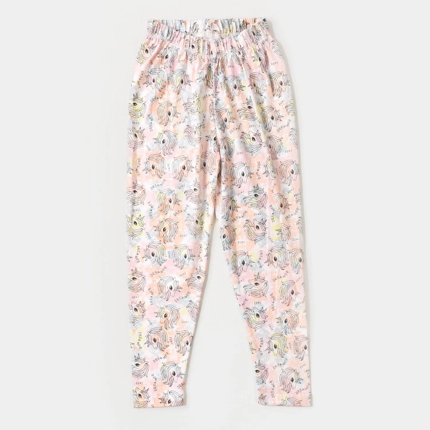 Girls Knitted Night Suit Printed - White