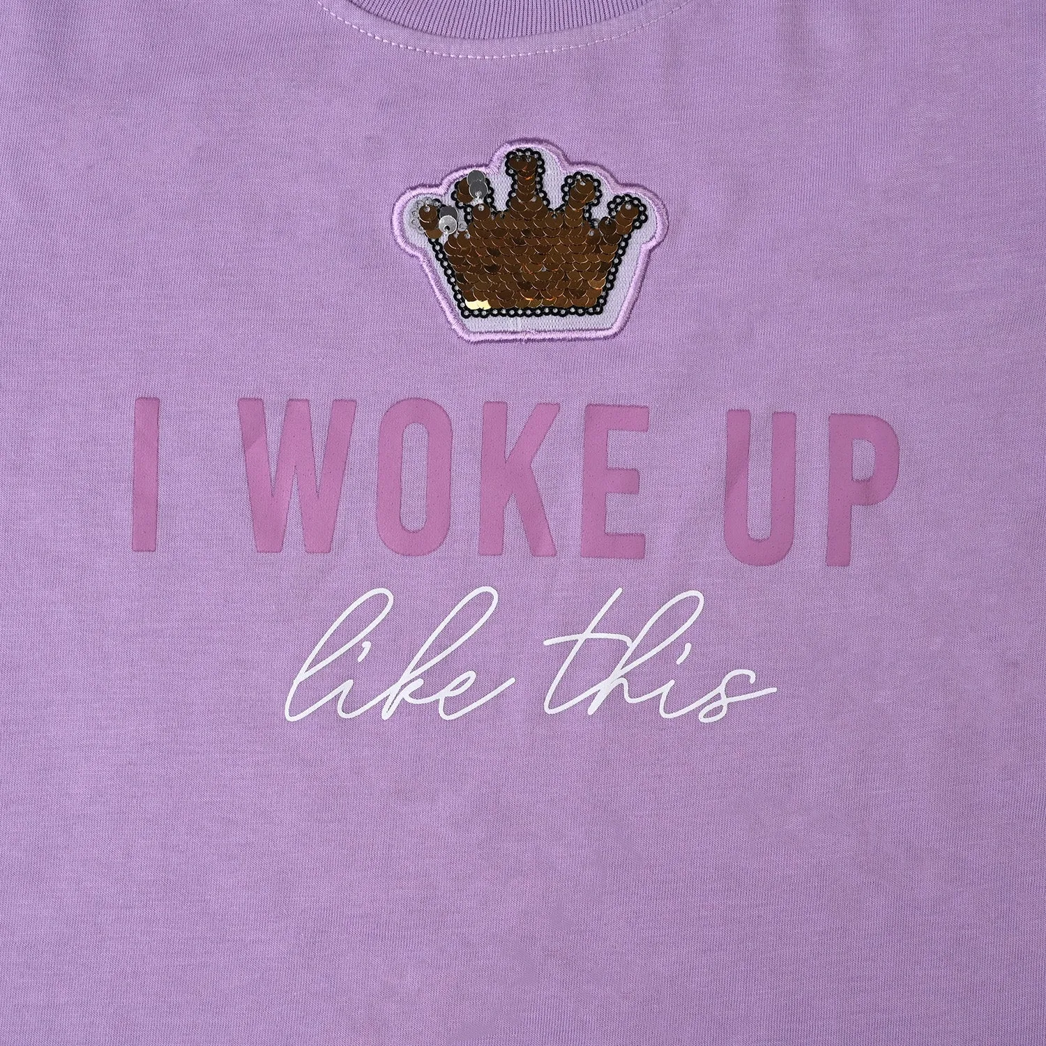 Girls Poly Cotton Jersey Night Suit I Woke Up Like this-Tulip