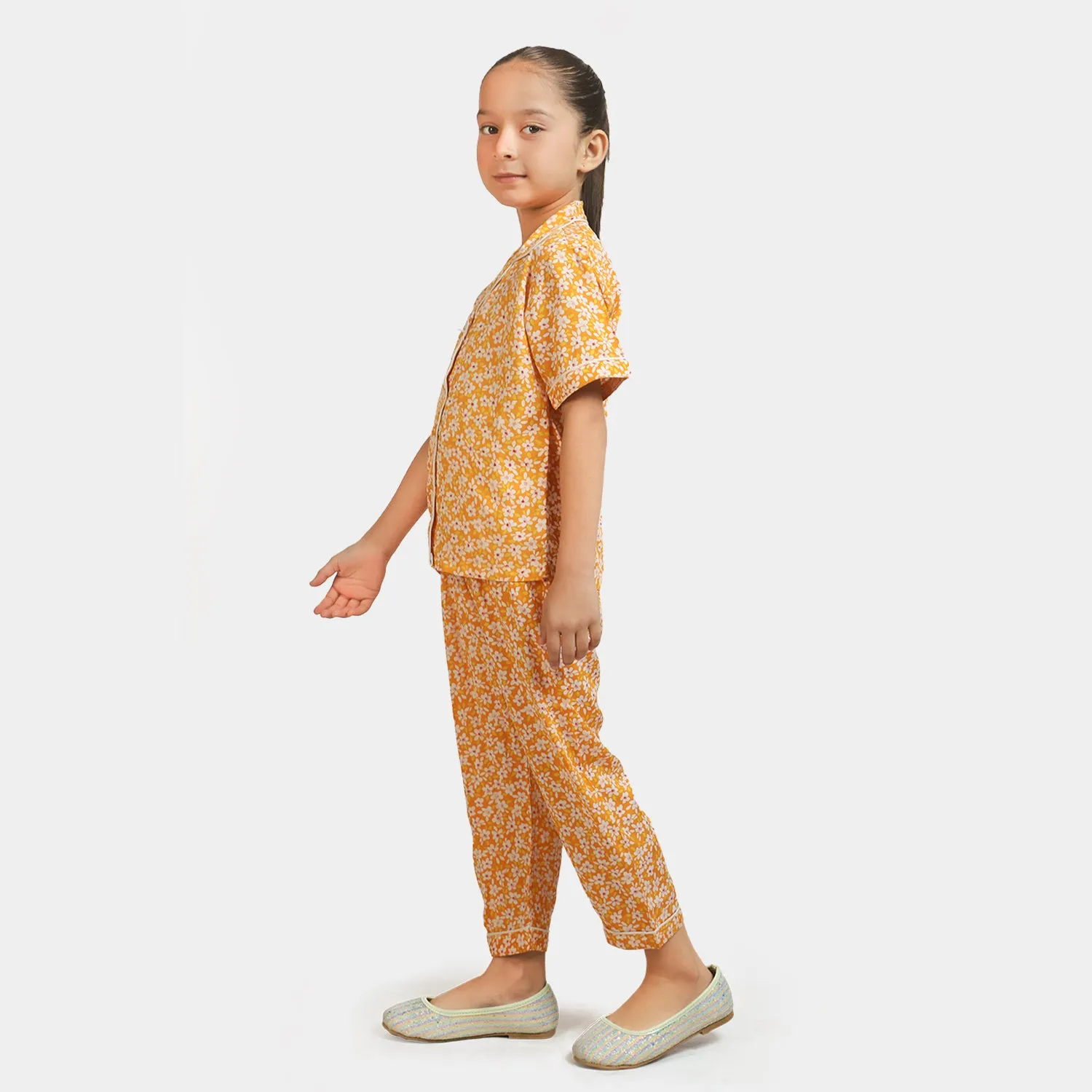 Girls Woven Night Suit Flowers - Citrus