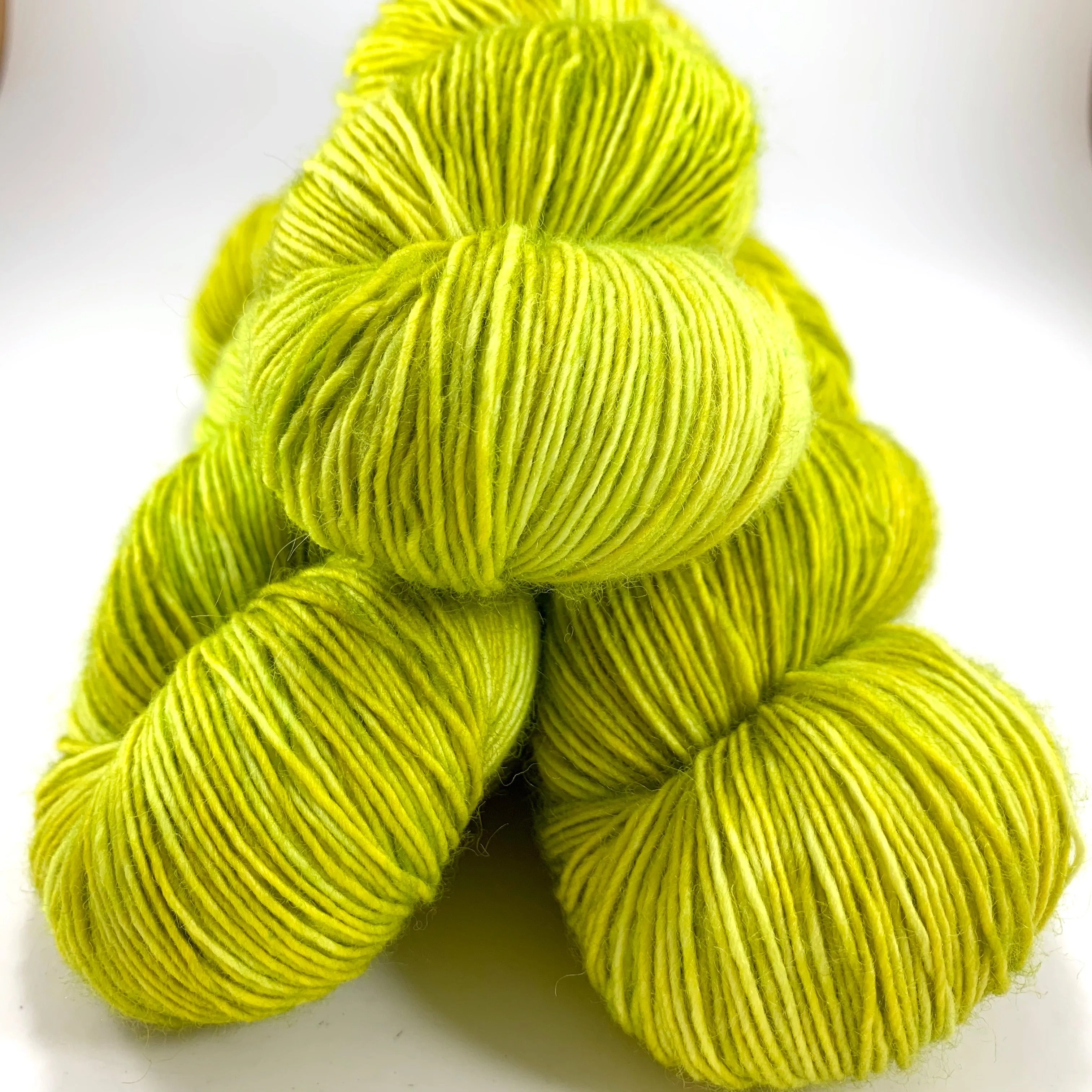 Hand Dyed Yarn "Sprung" Lime Chartreuse Acid Green Yellow Gold Polwarth DK Superwash 246yds 100g