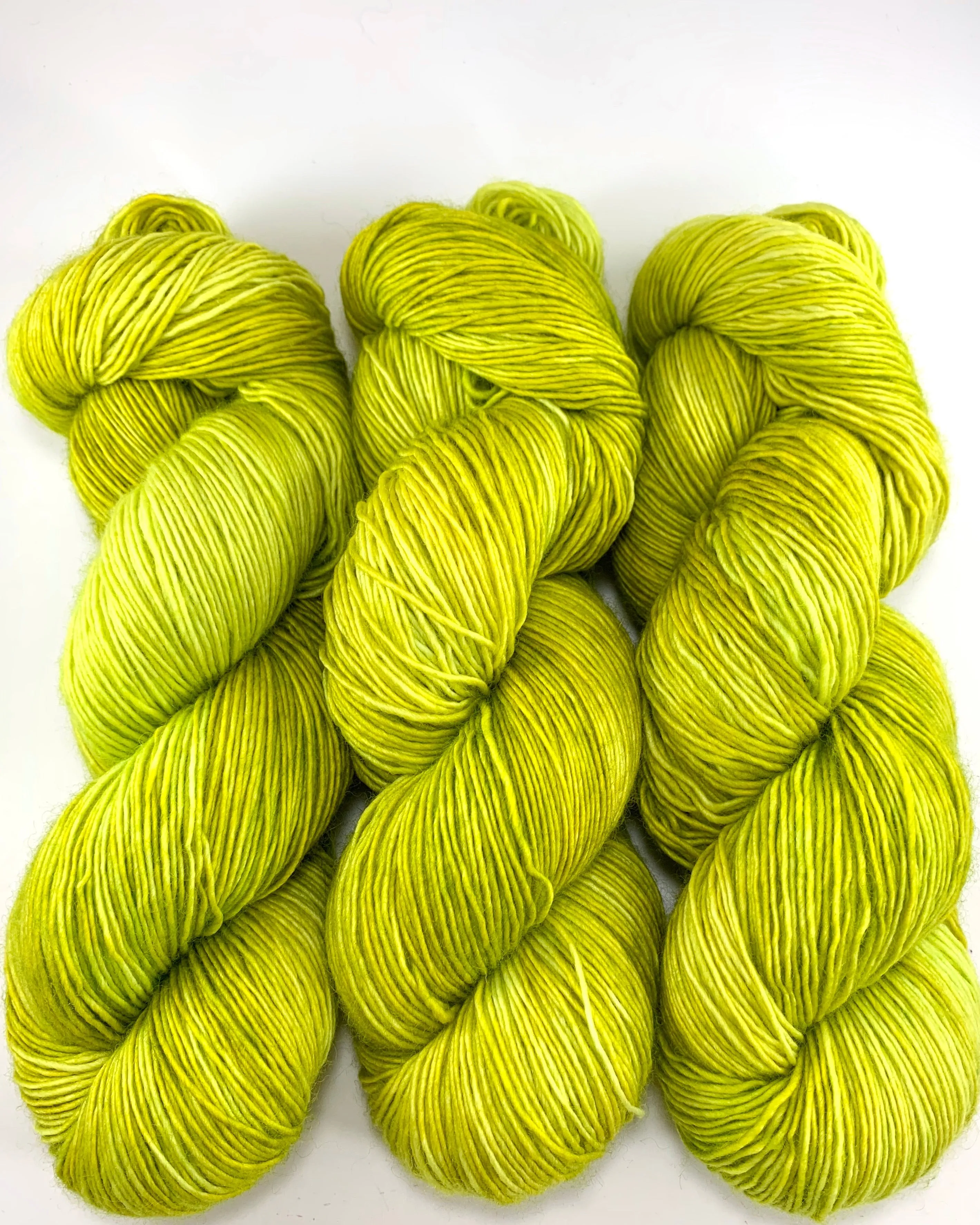 Hand Dyed Yarn "Sprung" Lime Chartreuse Acid Green Yellow Gold Polwarth DK Superwash 246yds 100g