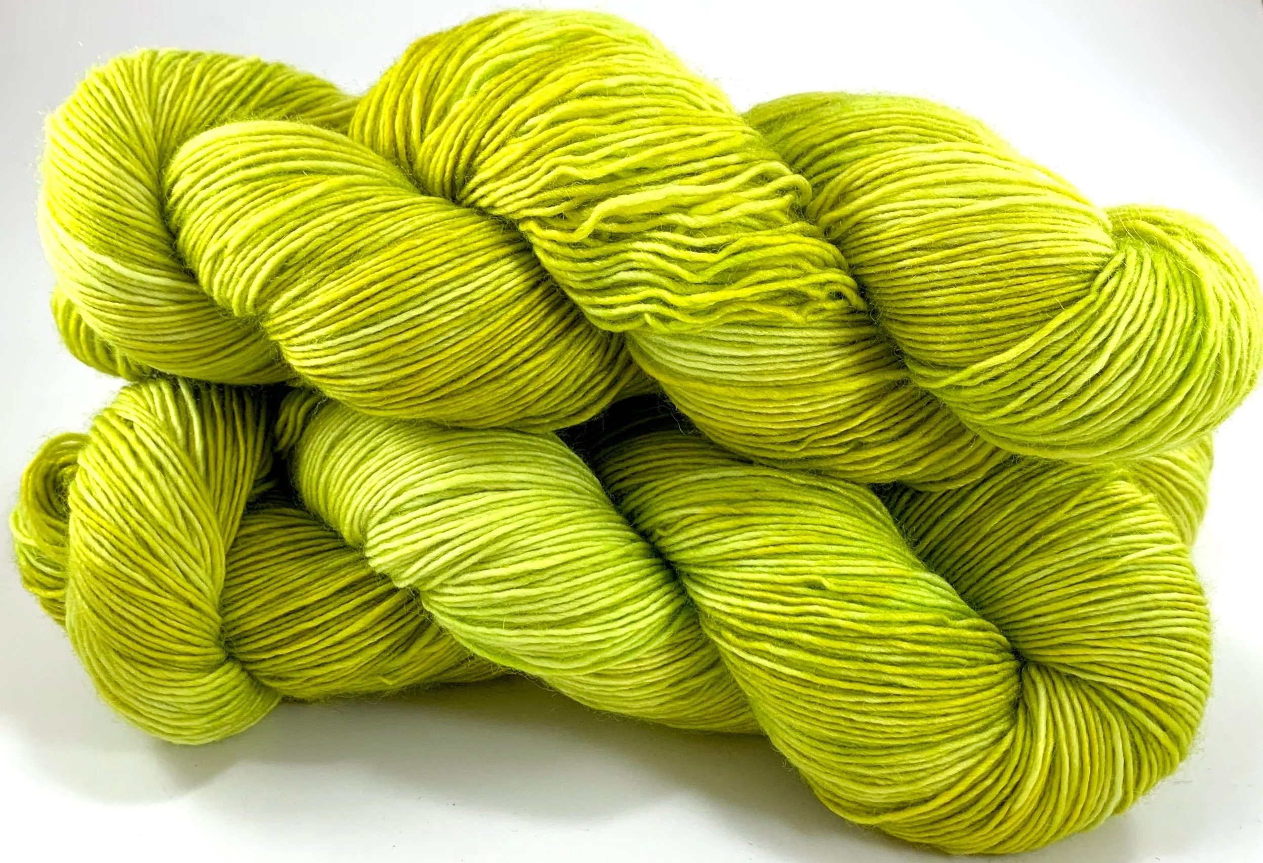 Hand Dyed Yarn "Sprung" Lime Chartreuse Acid Green Yellow Gold Polwarth DK Superwash 246yds 100g