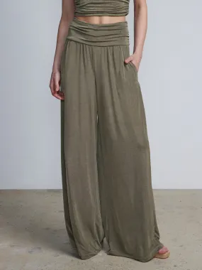 High Rise Ruched Waist Wide Leg Pants