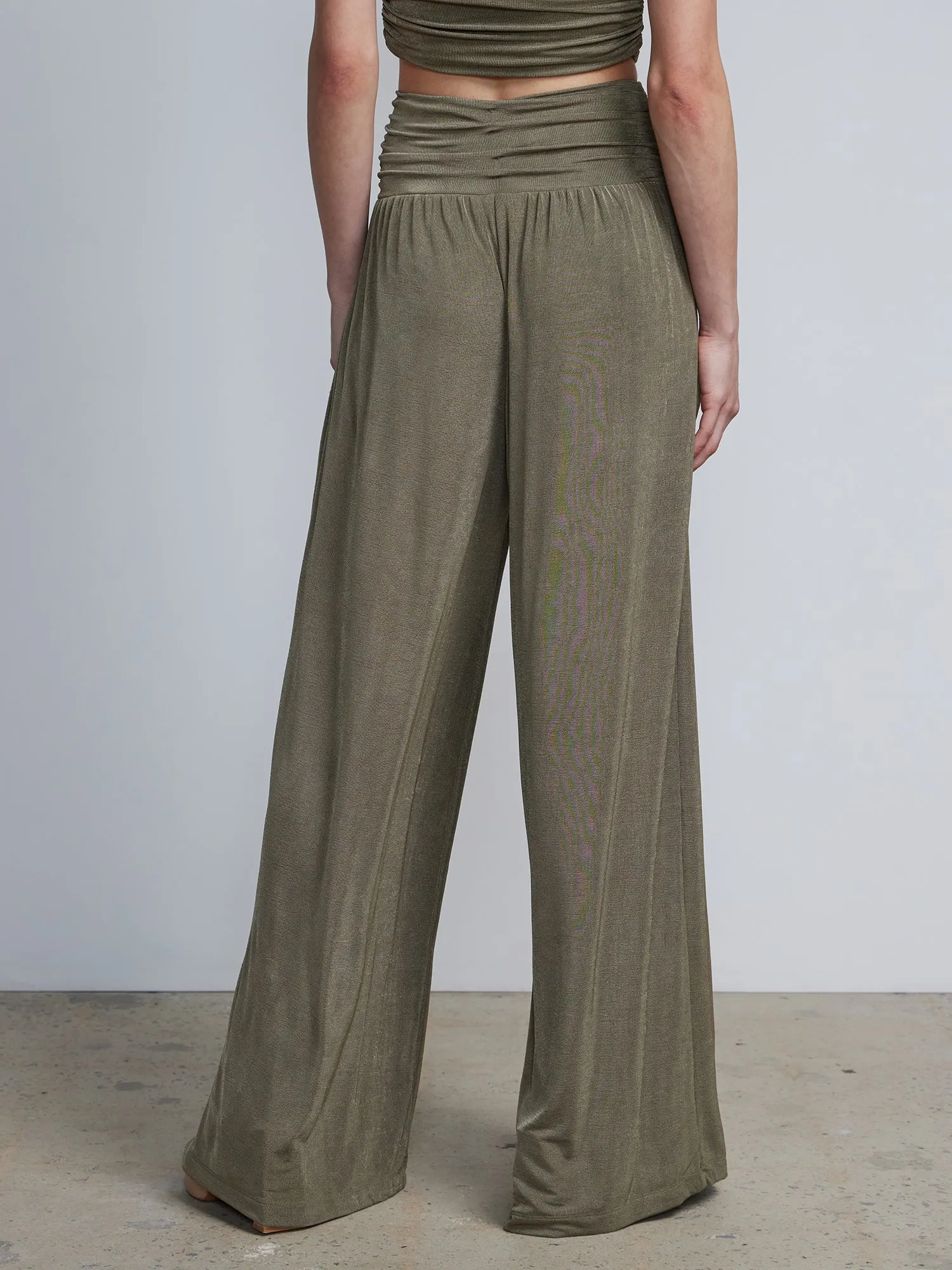 High Rise Ruched Waist Wide Leg Pants