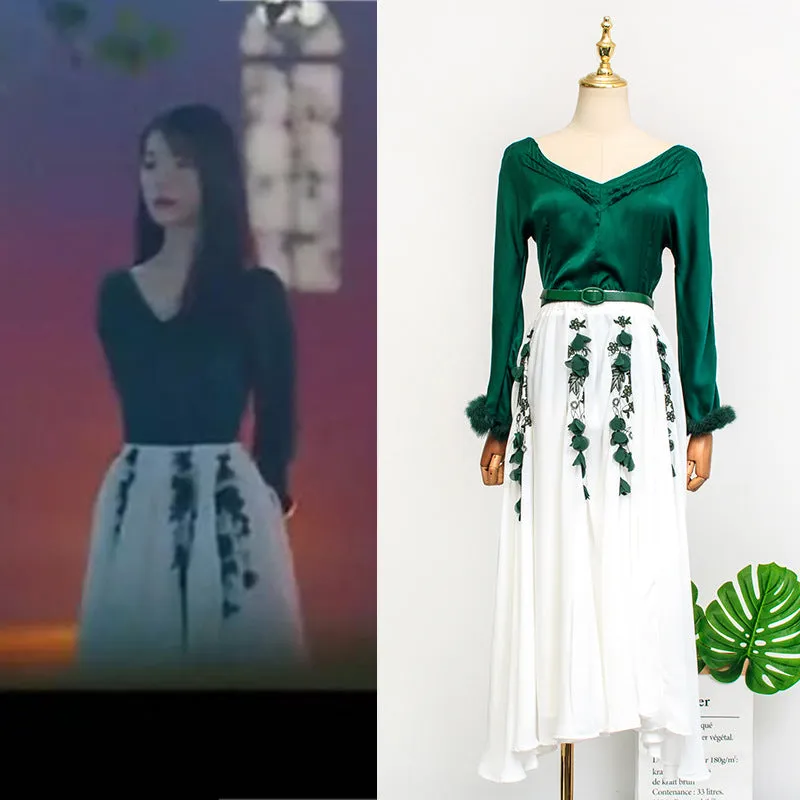 Hotels IUInspired V-Neck Long Sleeved Printed Skirt Elegant Women Skirt