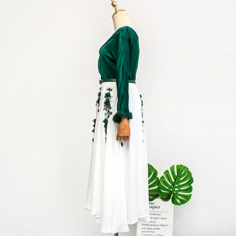 Hotels IUInspired V-Neck Long Sleeved Printed Skirt Elegant Women Skirt