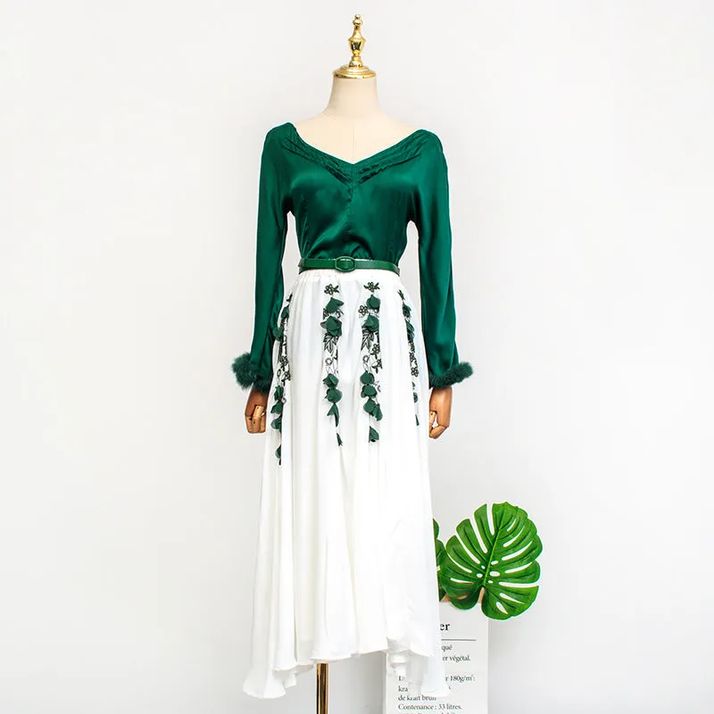 Hotels IUInspired V-Neck Long Sleeved Printed Skirt Elegant Women Skirt
