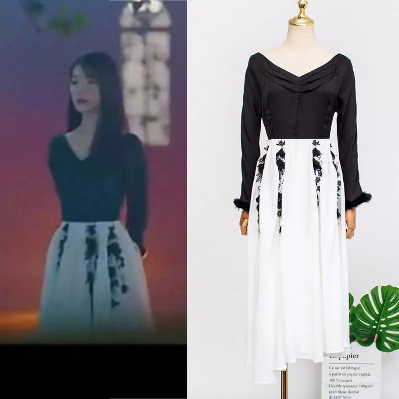 Hotels IUInspired V-Neck Long Sleeved Printed Skirt Elegant Women Skirt