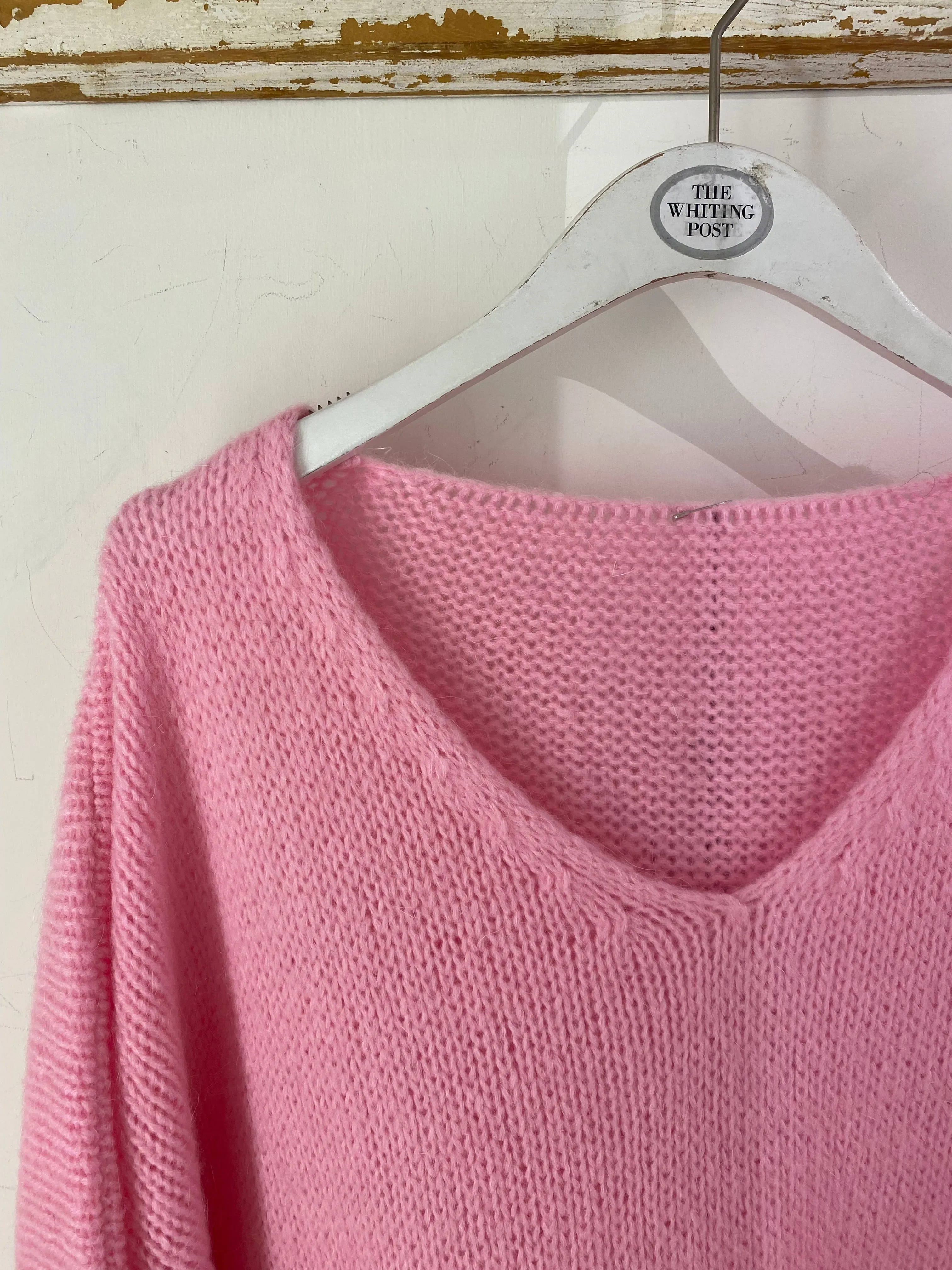 Italian collection mohair v-neck jumper - Barbie pink