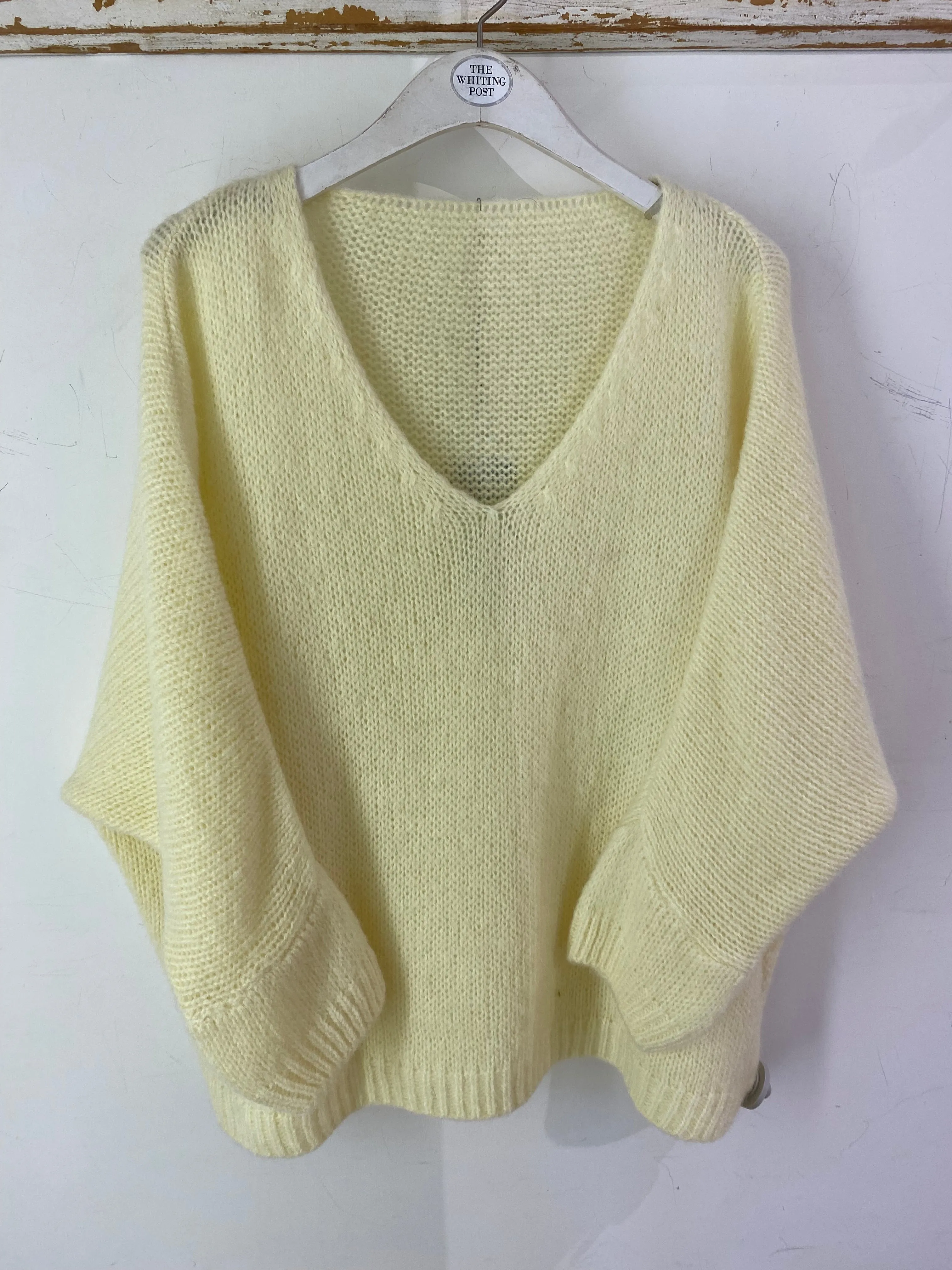 Italian collection mohair v-neck jumper - lemon yellow