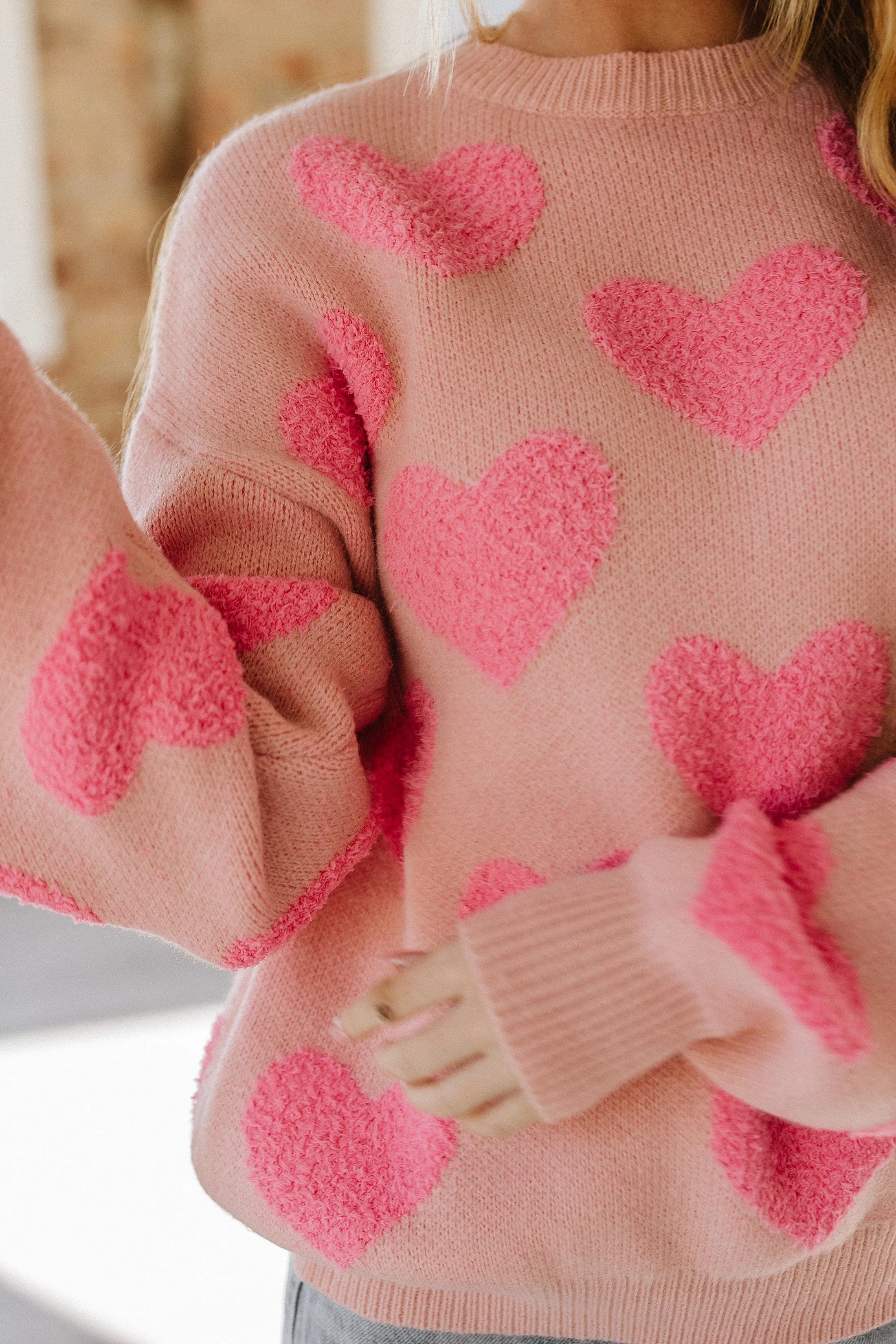 Jett Fuzzy Heart Knit Sweater