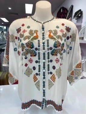 Johnny Was Brony Boxy Blouse - White
