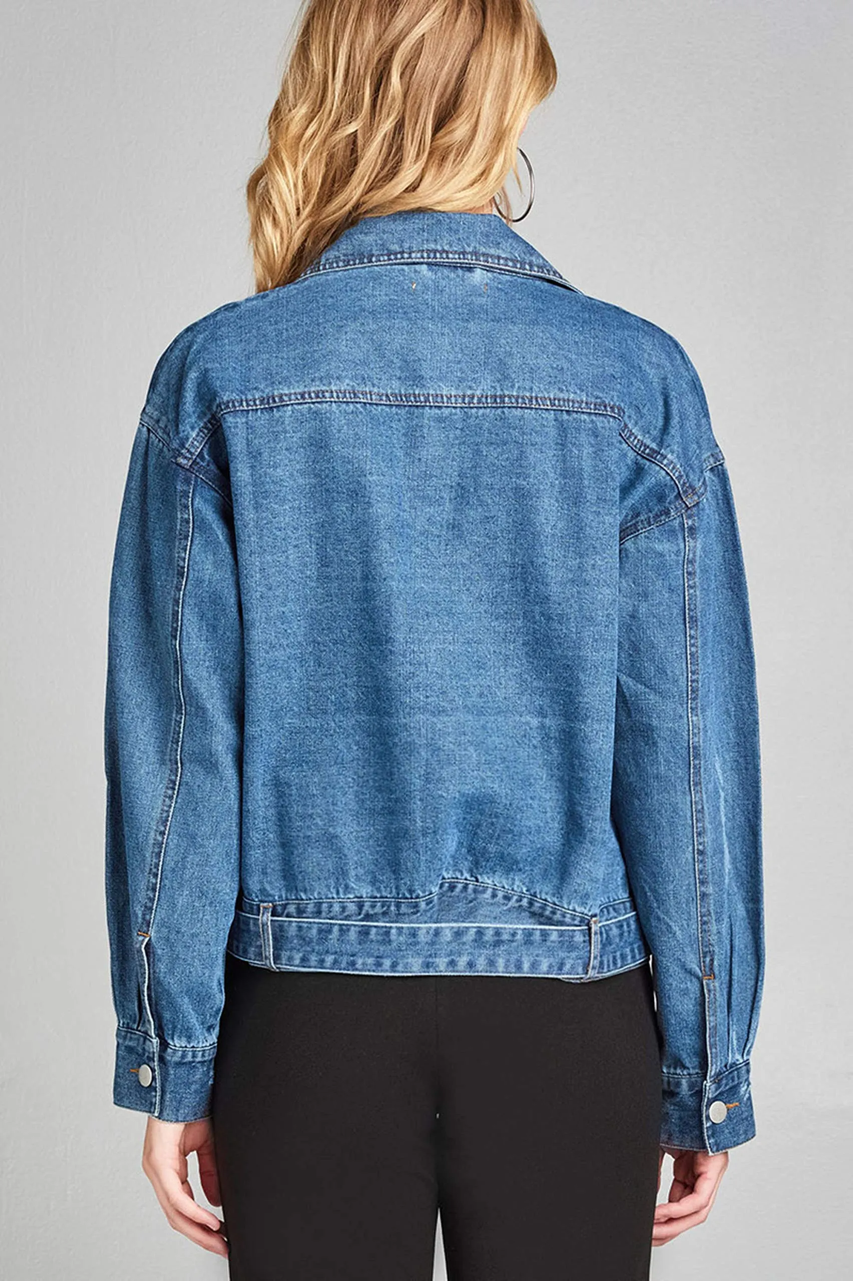 Khanomak Women's Notched Lapel Asymmetric Zip Moto Denim Jacket