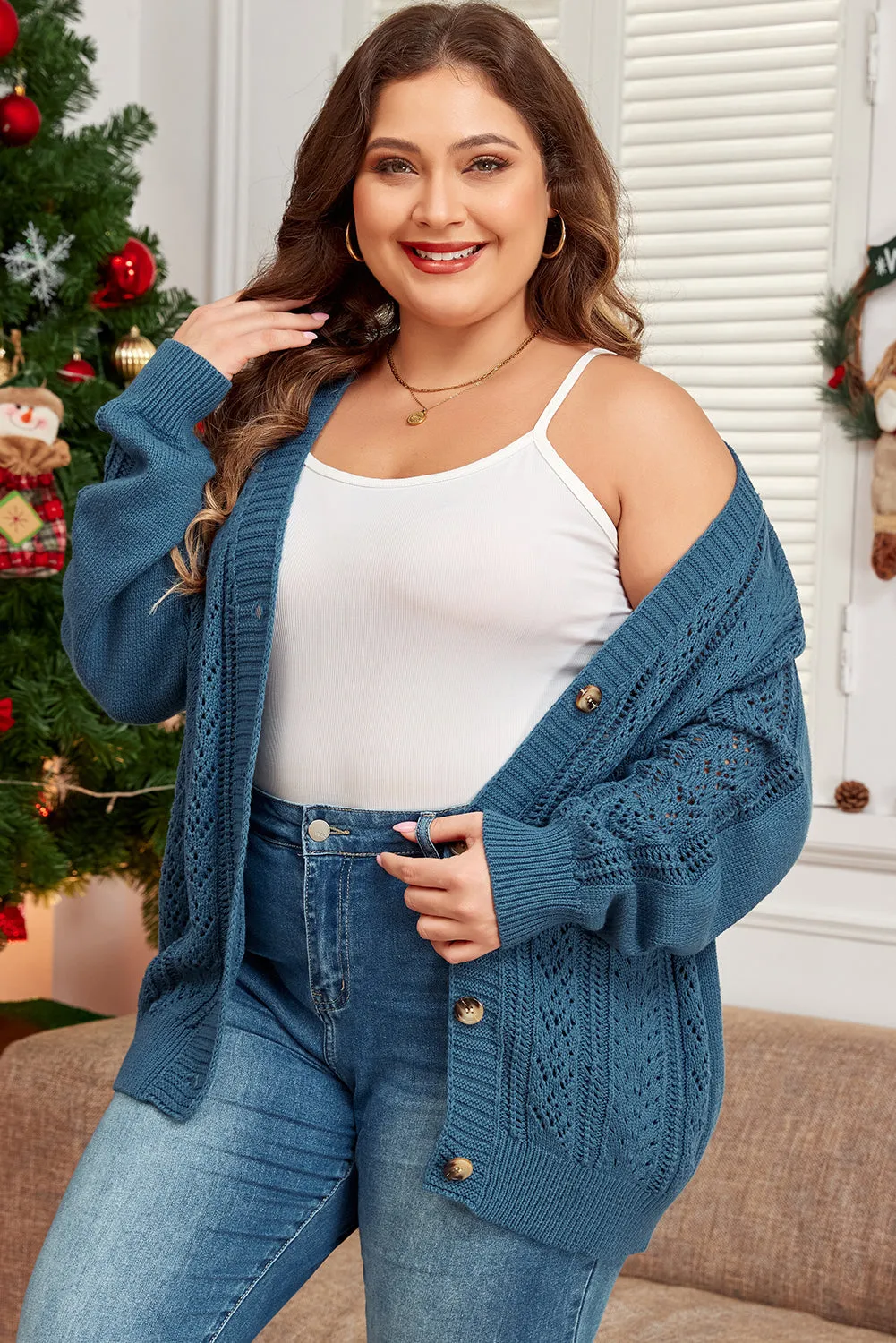 Knit Drop Shoulder Plus Size Cardigan