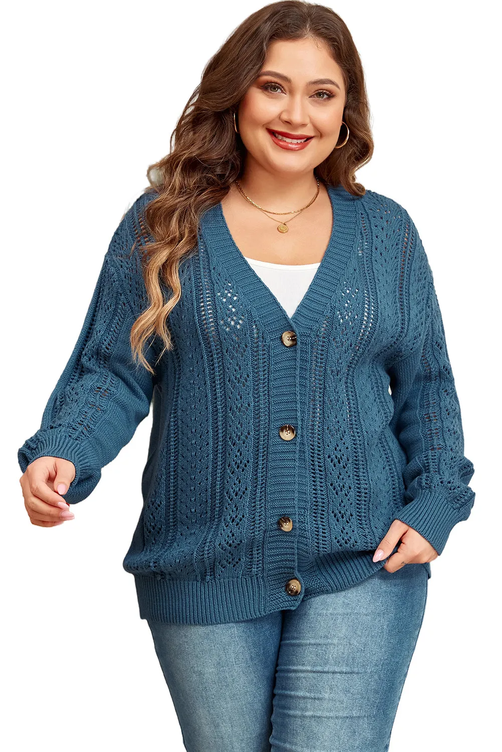 Knit Drop Shoulder Plus Size Cardigan