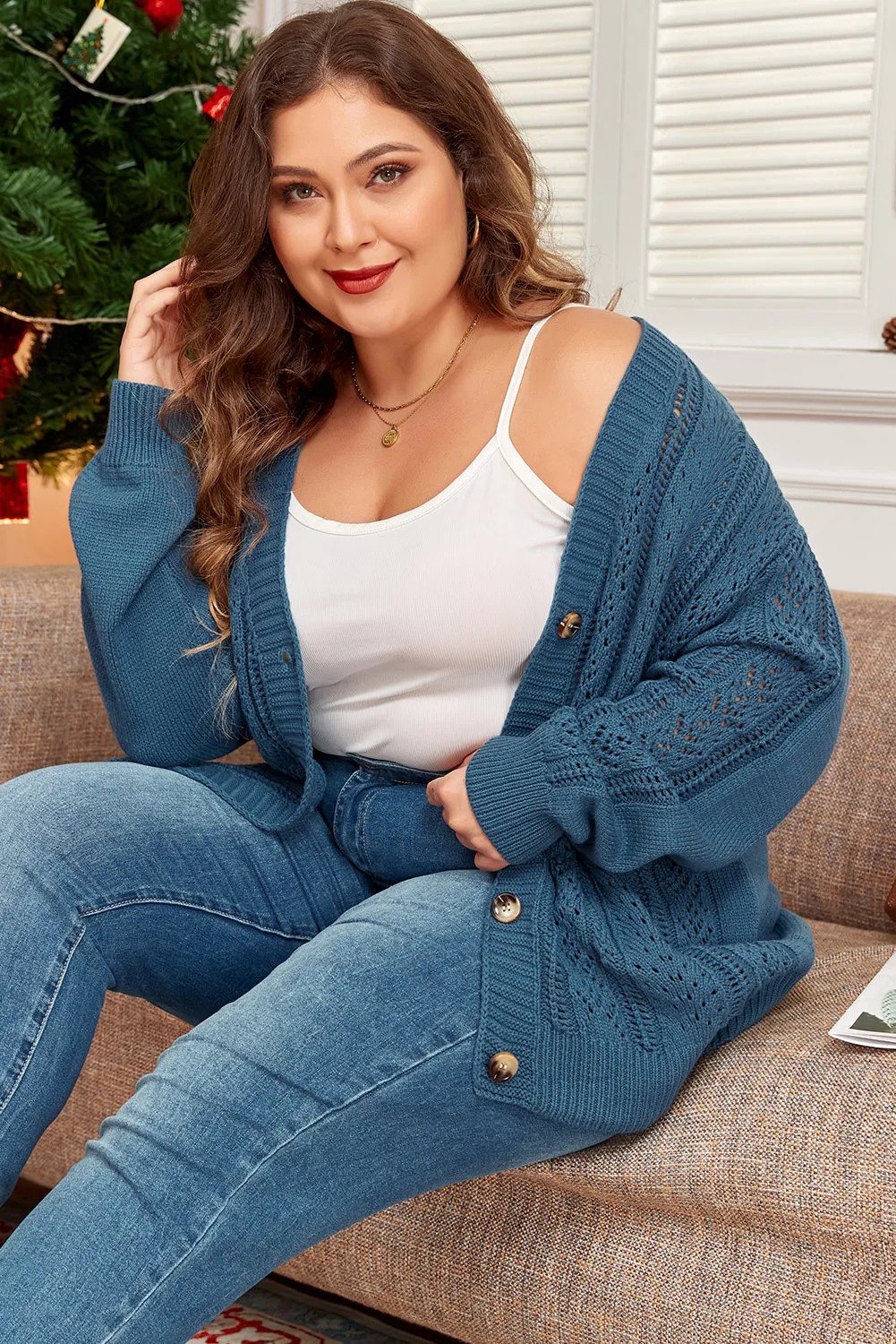 Knit Drop Shoulder Plus Size Cardigan