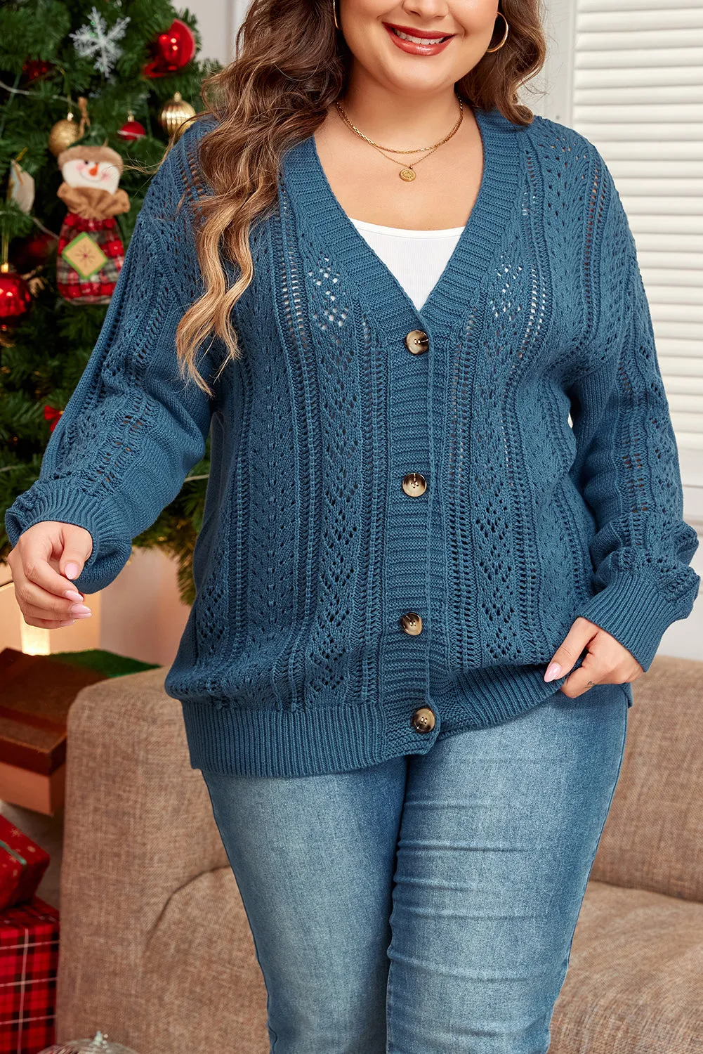 Knit Drop Shoulder Plus Size Cardigan