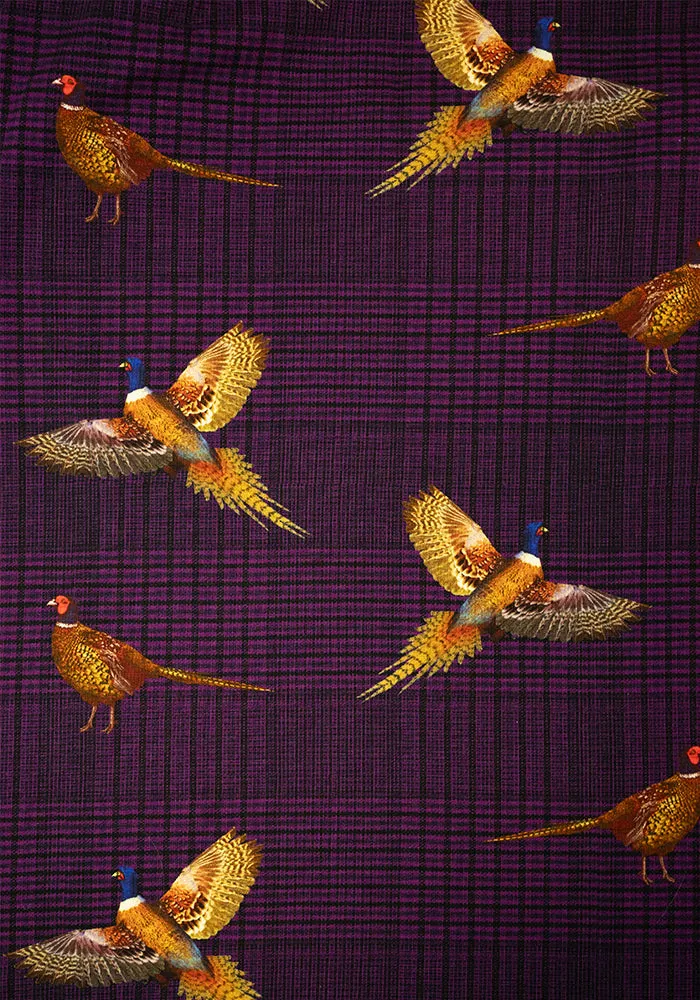 Laine Purple Pheasant Print Cotton Midi Dress
