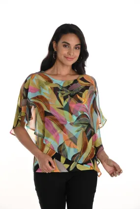 Leaf Print Chiffon Overlay Top