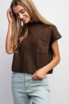 Leah | Drop Shoulder Rib Knit Sweater Top | Brown
