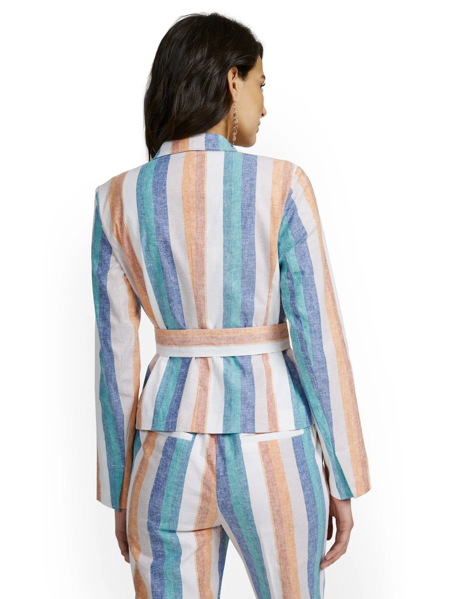 Linen-Blend Multistripe Tie-Waist Jacket
