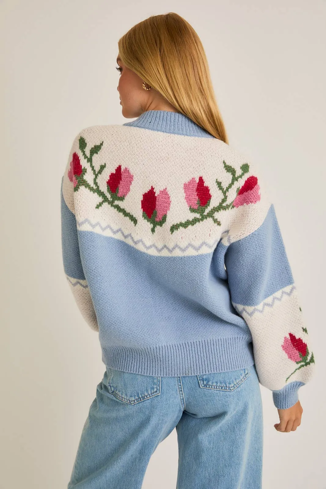 LONG SLEEVE FLORAL PATTERN SWEATER JACKET