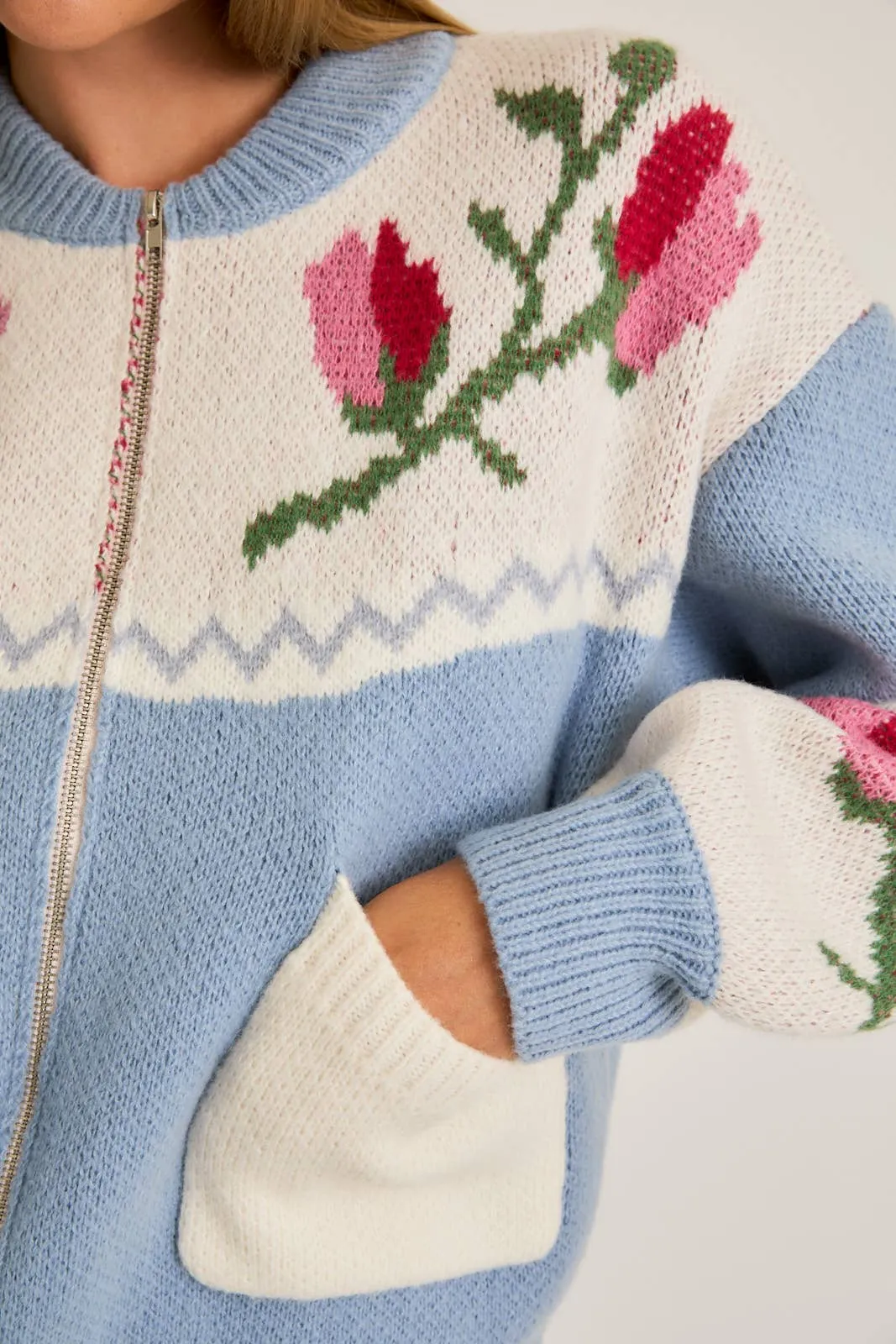 LONG SLEEVE FLORAL PATTERN SWEATER JACKET
