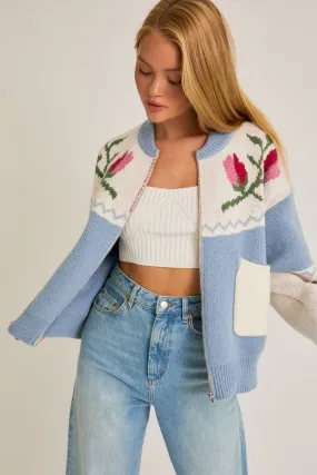 LONG SLEEVE FLORAL PATTERN SWEATER JACKET