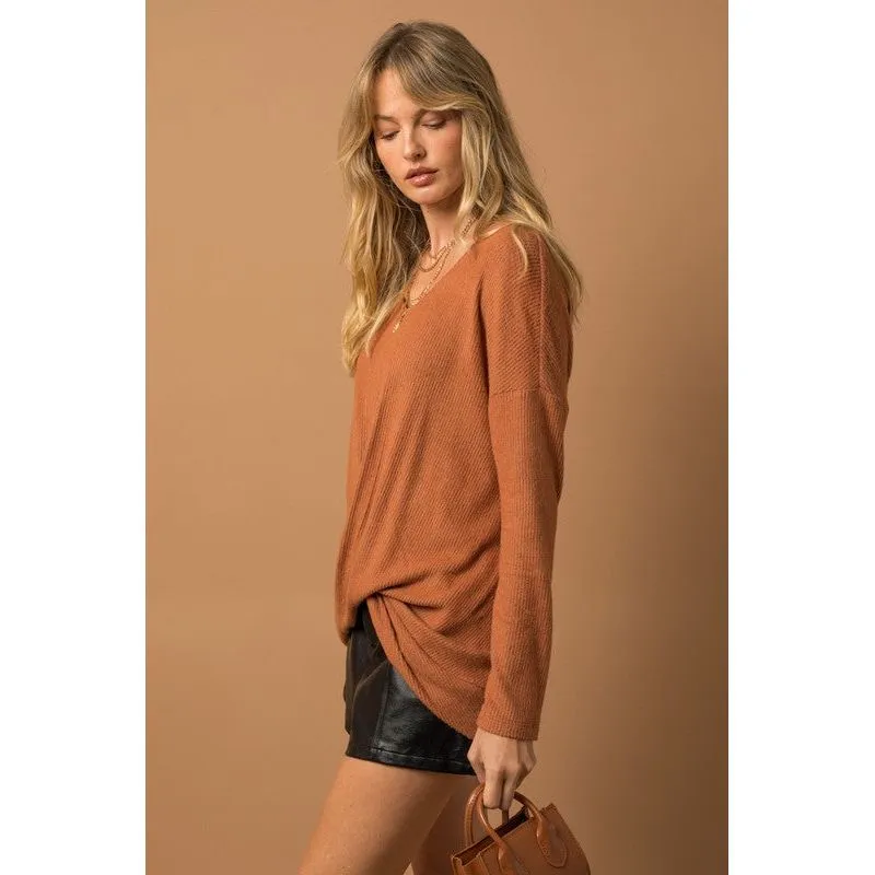 Long Sleeve V-Neck Draped Top