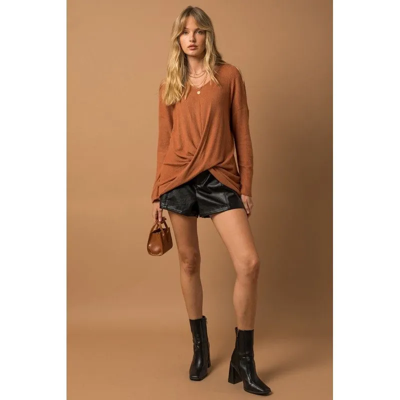 Long Sleeve V-Neck Draped Top