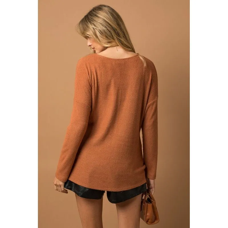 Long Sleeve V-Neck Draped Top