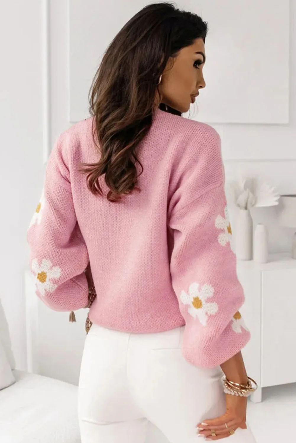 Mariah Floral Pattern Drop Shoulder Sweater