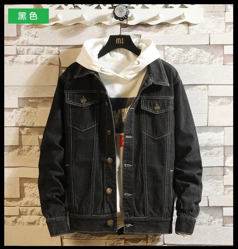 Men Blue Denim Jackets and Coats New Spring Autumn Outwear Casual Jean Jackets Men Cotton Solid Black Denim Coats Size