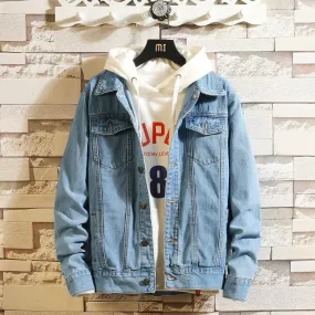 Men Blue Denim Jackets and Coats New Spring Autumn Outwear Casual Jean Jackets Men Cotton Solid Black Denim Coats Size