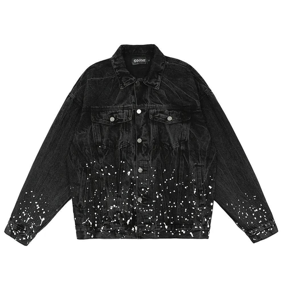 Men Denim Coat Jean Jackets Big Tree Printed Denim Jacket Men's I Jacket Dark Depressed Loose Denim Jacket
