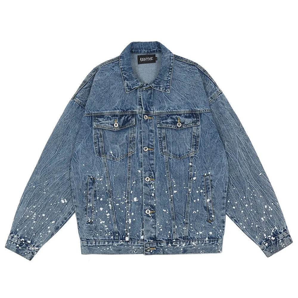 Men Denim Coat Jean Jackets Big Tree Printed Denim Jacket Men's I Jacket Dark Depressed Loose Denim Jacket