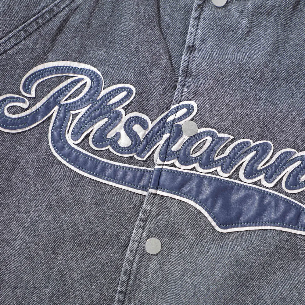 Men Denim Coat Jean Jackets Letter Embroidered Washed Do the Old Cowboy Coat Men Loose Lapel Baseball Uniform Jacket