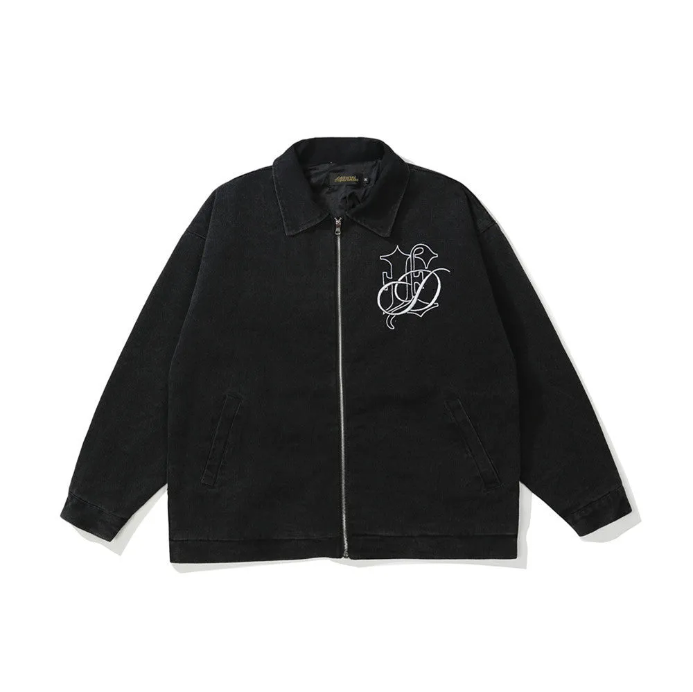 Men Denim Coat Jean Jackets Letter Embroidery Washed Do the Old Cowboy Coat Men Loose Lapels Denim Clothes Jacket